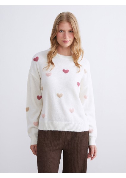 Yeni Sezon Bisiklet Yaka Desenli Kadın Triko Kazak