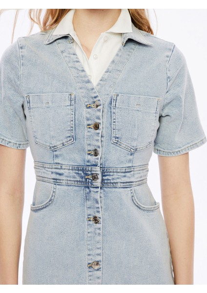 Yeni Sezon Gömlek Yaka Kadın Jean Mini Elbise modelleri