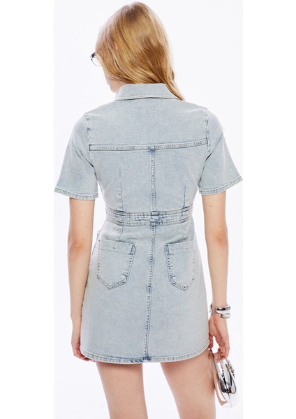 Yeni Sezon Gömlek Yaka Kadın Jean Mini Elbise fırsatları