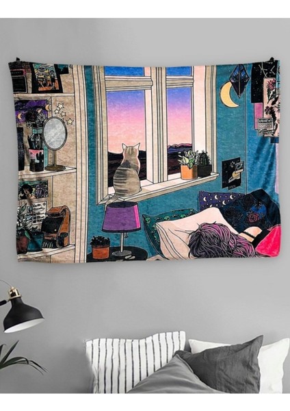 Oturan Kedi Duvar Halısı Duvar Örtüsü Tapestry