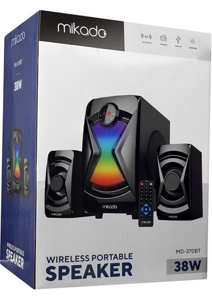 Mikado MD-370BT 38W Siyah Bt/aux/usb/fm/led Işıklı Multimedia Speaker 2+1 Ses Sistemi modelleri