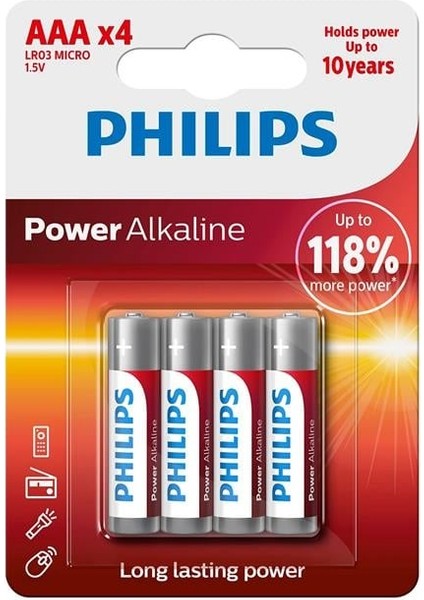 Philips Power Alkaline Aaa LR03 1.5V Ince Kalem Pil 4'lü Paket (LR03P4B/10)