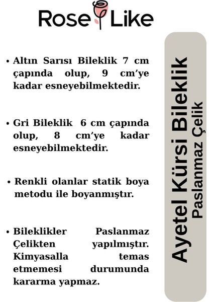 Ayetel Kürsi Çelik Bileklik Set - Gümüş Gri- Altın Sarısı (Silver-Gold) indirimleri