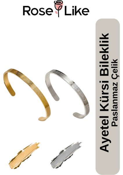 Ayetel Kürsi Çelik Bileklik Set - Gümüş Gri- Altın Sarısı (Silver-Gold) fırsatları