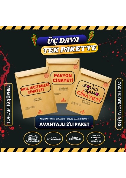 3 Dava Dosyası Dedektif Oyunu Cinayet Çözme Suçluyu Bulma Oyunu | Dava Çözme Oyunu | Akıl Hastanesi Cinayeti- Squıd Game Cinayeti- Pavyon Cinayeti modelleri