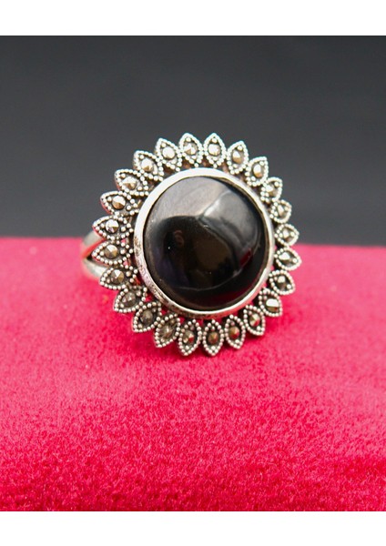 925 Ayar Kadın Gümüş Oltu Taşı Yüzük SY00047 fiyatları