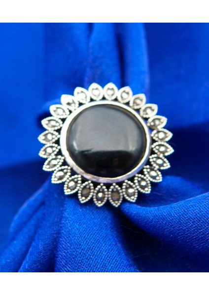 925 Ayar Kadın Gümüş Oltu Taşı Yüzük SY00047 fırsatları