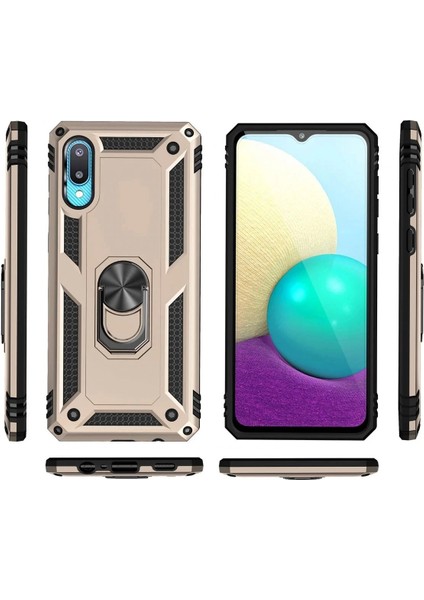 Bfs Samsung Galaxy A02 Kılıf Sofya Yüzüklü Silikon Kapak - Gold modelleri