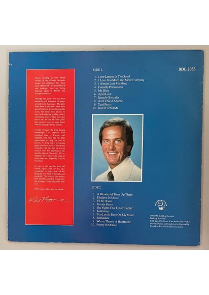 Pat Boone 20 Golden Pieces Of Pat Boone Lp Plak (Orijinal 1986 Dönem Ingiltere Baskı Plak) fiyatları