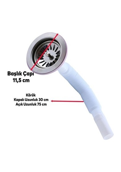 Lavabo Sifonu Gider Borusu 11,5 cm Çap 80 cm Açılır