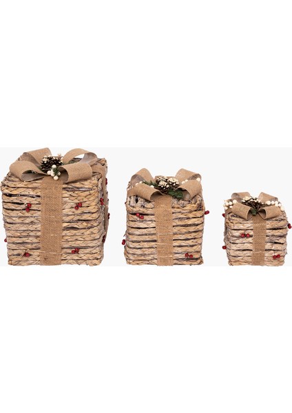 Işıklı Natural Hediye Paket Seti 15+20+25CM (Kendinden Led'li)