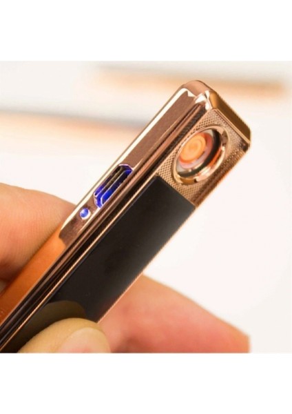 Kişiye Özel Siyah Alevsiz Şarjlı USB Kızaklı Çakmak