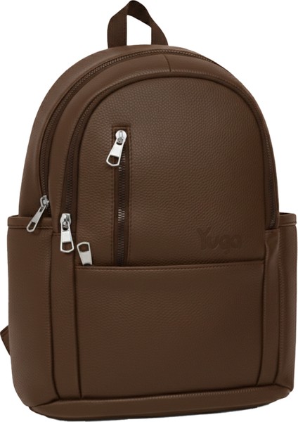 Suni Deri Dört Gözlü Sırt Çantası Kahverengi