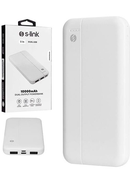 S-Link LP-G10N Beyaz Micro + Type C Girişli 10000 Mah Taşınabilir Şarj Cihazı Powerbank