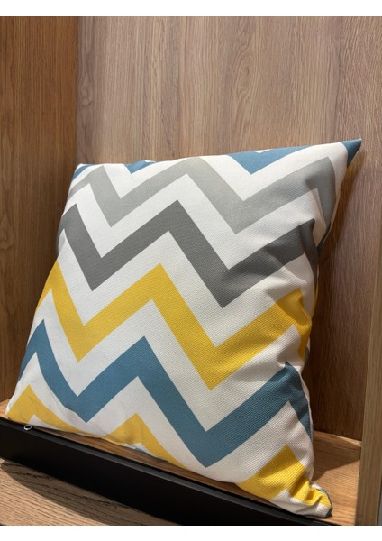Modern Chevron Desenli Dekoratif Kırlent-Sarı,mavi ve Gri Tonlarında