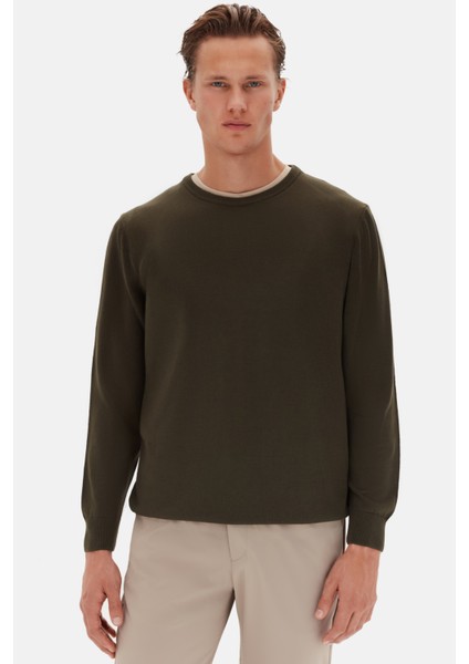 Ds Damat Regular Fit Haki Düz Örgü Kazak