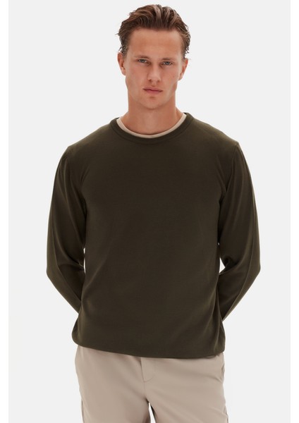 Ds Damat Regular Fit Haki Düz Örgü Kazak modelleri