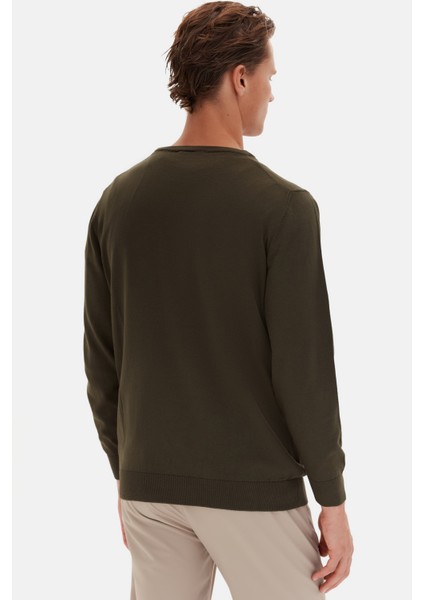 Ds Damat Regular Fit Haki Düz Örgü Kazak