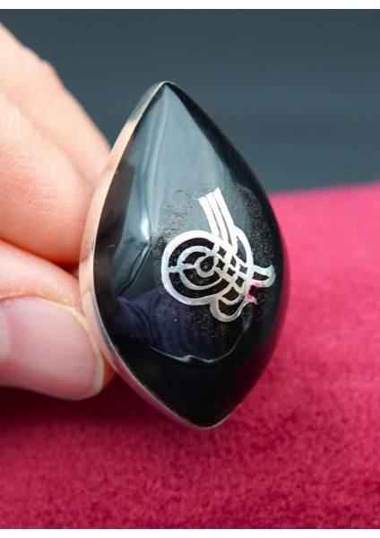 925 Ayar Kadın Gümüş Oltu Taşı Yüzük SY00049