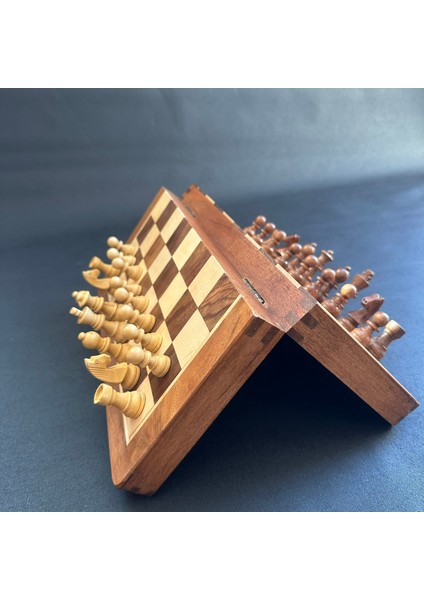 Satranç Seti Full Ahşap Mıknatıs Taşlı Katlanabilir Kadife Kutulu Satranç Takımı indirimleri