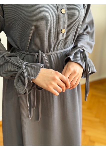 Füme Kol Bağlamalı Düğme Detaylı Örme Elbise 9921 fiyatları