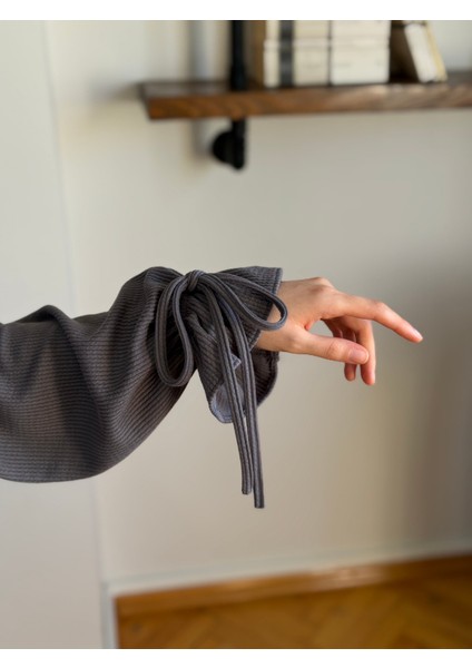 Füme Kol Bağlamalı Düğme Detaylı Örme Elbise 9921 modelleri