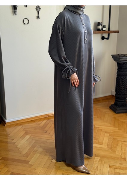 Füme Kol Bağlamalı Düğme Detaylı Örme Elbise 9921 fırsatları