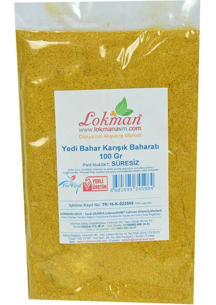 Yedi Türlü Karışık Baharat 100 gr Paket fiyatları