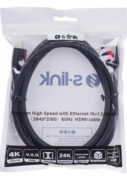 S-Link SL-HDM4K011 19+1 V2.0 4K 60hz 1.5 Metre HDMI Kablo fırsatları