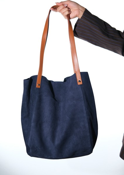 Alfred Lacivert Hakiki Deri Süet Kadın Omuz Çantas indirimleri