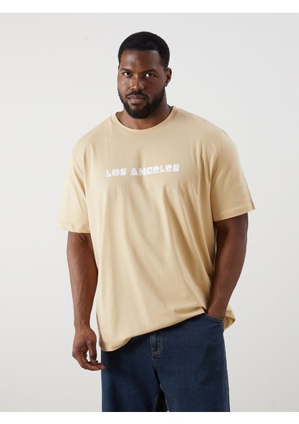 Yeni Sezon Büyük Beden Bisiklet Yaka Los Angeles Baskılı Penye Erkek Tişört