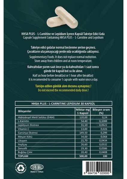 A Plus L-Carnitine Lepidium Bitkisel Kapsül – 2 Adet fırsatları