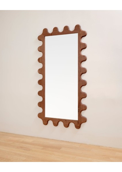 Doğal Ahşap Ceviz Renk Puzzle Boy Aynası - Kıvrımlı Ceviz Çerçeveli Doğal Ahşap Boy Aynası fiyatları