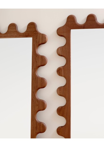 Doğal Ahşap Ceviz Renk Puzzle Boy Aynası - Kıvrımlı Ceviz Çerçeveli Doğal Ahşap Boy Aynası indirimleri