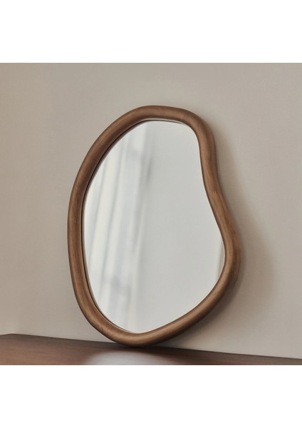 Sıcak Ahşap Düzensiz Duvar Aynası - Asimetrik Duvar Aynası 42CM x 35CM