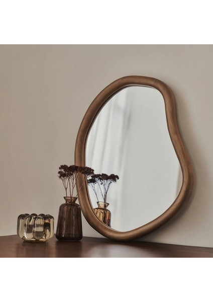 Sıcak Ahşap Düzensiz Duvar Aynası - Asimetrik Duvar Aynası 42CM x 35CM fırsatları