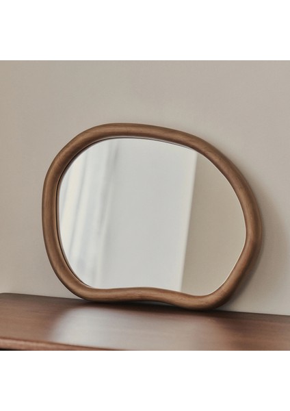 Sıcak Ahşap Düzensiz Duvar Aynası - Asimetrik Duvar Aynası 42CM x 35CM
