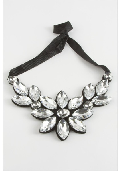 Ds-Derin Çiçek Taşlı Yaka Kolye-Gümüş Rengi fiyatları