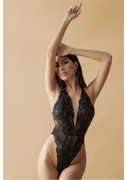 Siyah Dantelli Fantezi Bodysuit