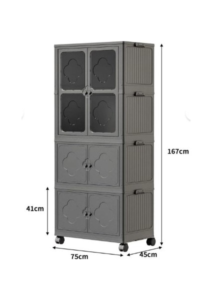 3 Katlı Dolap&gardrop Portatif Organizer Tekerlekli Çok Amaçlı Kapaklı Katlanır Dolap Antrasıt