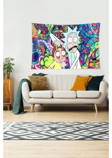 Rick And Morty Leke Tutmaz Kadife Dokulu Kumaş Duvar Örtüsü Duvar Halısı Tapestry