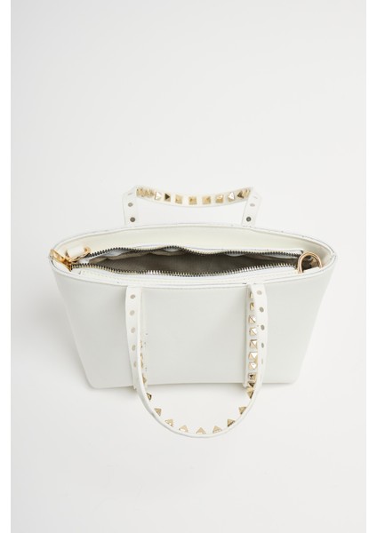 Beyaz Kadın Zımba Detaylı Pu Deri Tokalı El ve Omuz Çantası fırsatları