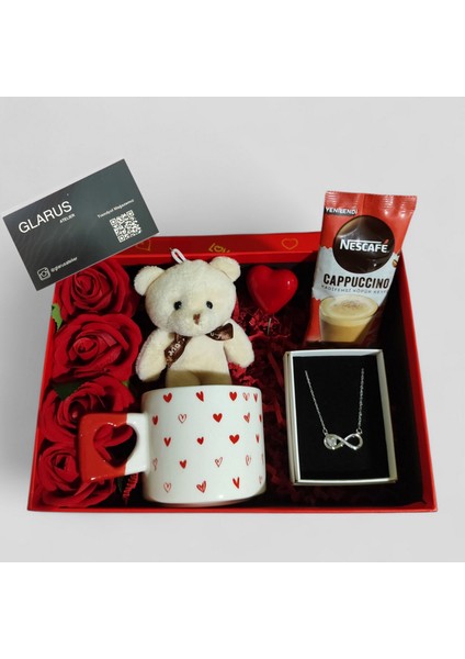 Sevdiklerinize Özel Hediye Kutusu Peluş Ayı Anahtarlık 316L Çelik Sonsuzluk Kolye Mug Bardak