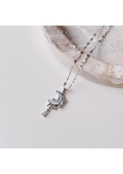 Luna Blu Grigia Çelik Kolye