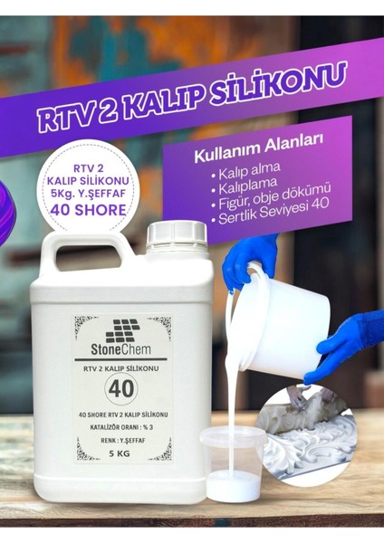 Yüksek Kalite 1. Sınıf Rtv 2 Kalıp Silikonu 5 kg Yarı Şeffaf 40 Shore