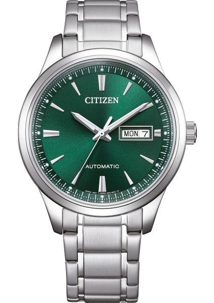 NY4058-79XC Erkek Kol Saati | 40 mm Gümüş Paslanmaz Çelik Kasa, Yeşil Kadran, Otomatik Mekanizma