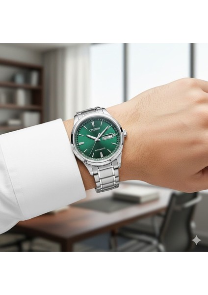 NY4058-79XC Erkek Kol Saati | 40 mm Gümüş Paslanmaz Çelik Kasa, Yeşil Kadran, Otomatik Mekanizma fiyatları