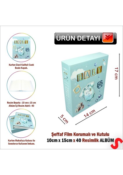 Bebek Fotoğraf Albümü Kutulu, 40 Resimlik - Mavi Tulum fiyatları