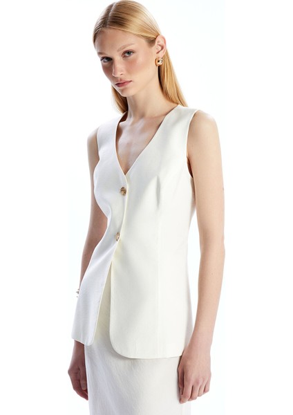 Yeni Sezon V Yaka Modal Karışımlı Kadın Klasik Yelek