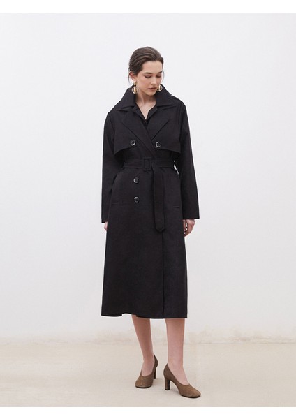 Yeni Sezon Ceket Yaka Süet Görünümlü Kadın Trençkot fiyatları